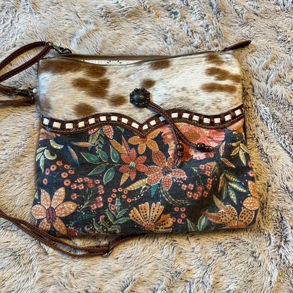 Crossbody bag for shoulder bag to floral with cowhide print
